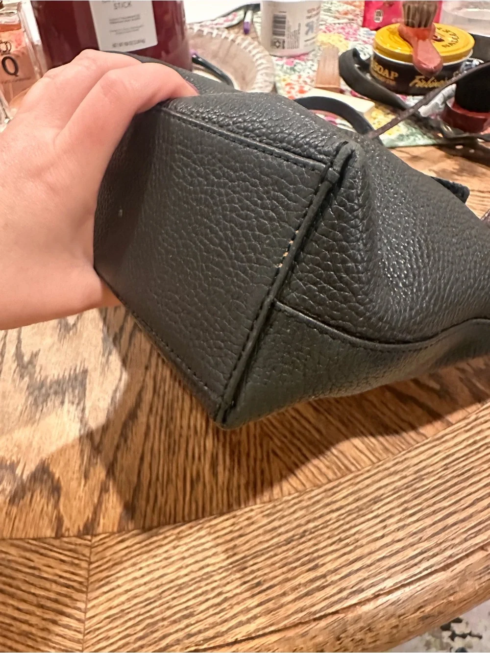 Brighton Black Leather Tote with Brown Croc-Trim
